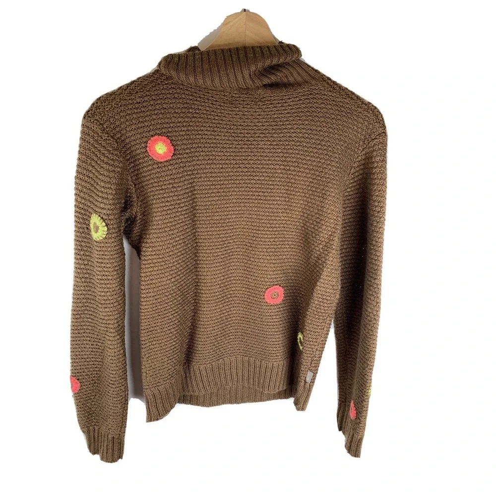 Vintage Obermeyer Brown‎ Floral Retro Knit Juniors Girls Sweater Sz XL